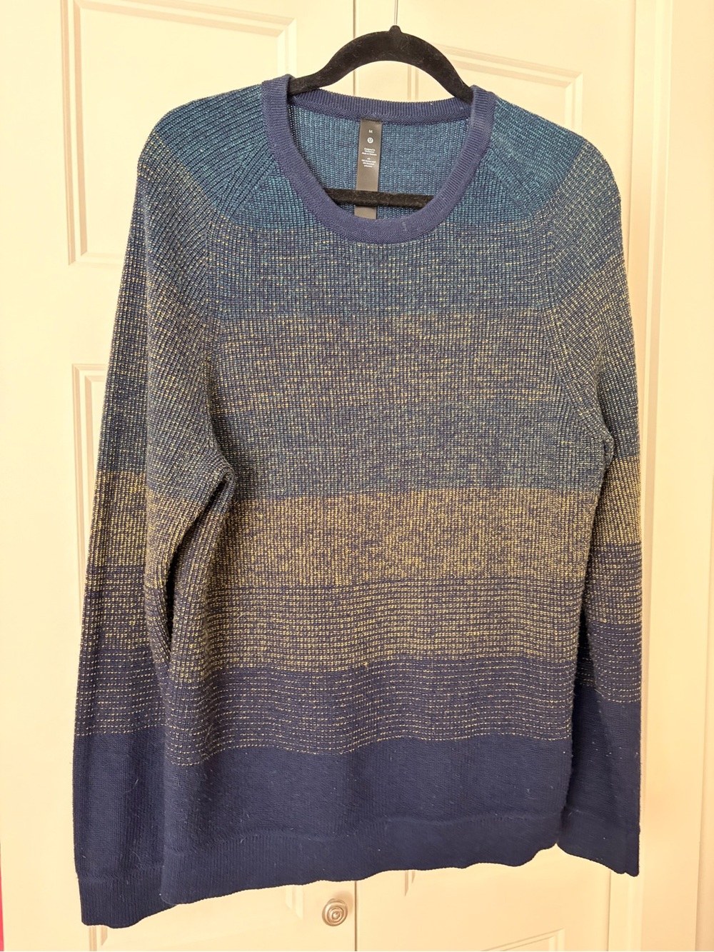 lululemon athletica Blue and Olive Striped Crewneck Sweater